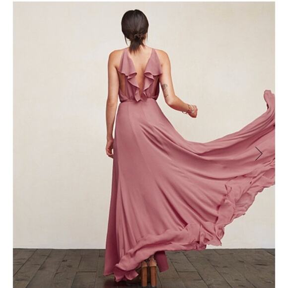 Reformation Arianna Dress Dawn Mauve Ruffle Wrap Maxi Gown Wedding SZ S - Picture 4 of 10